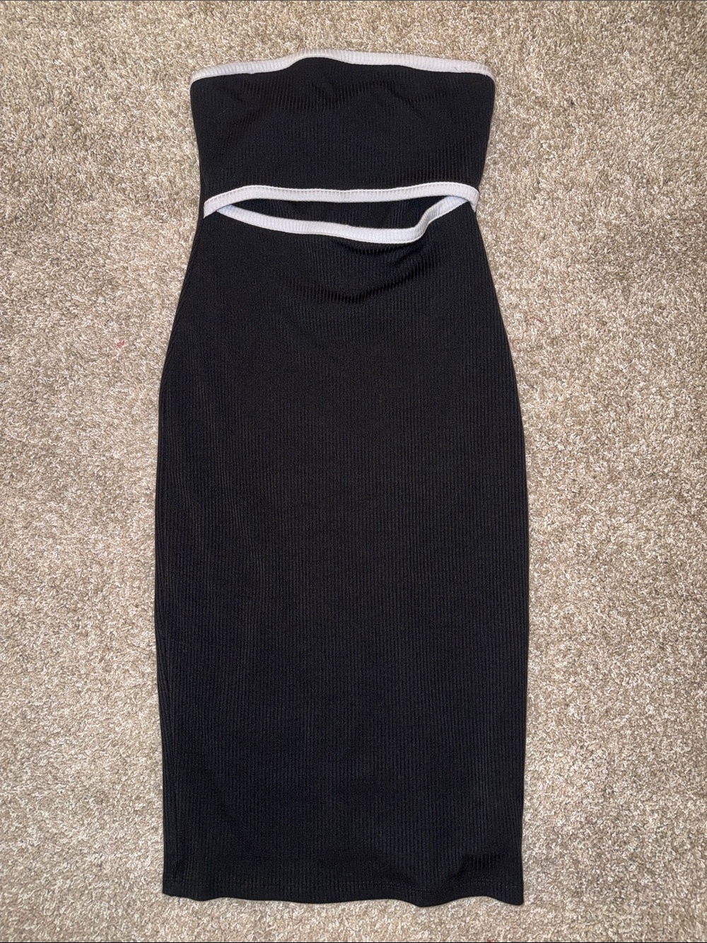 Vici Black Strapless Midi Dress with White Trim